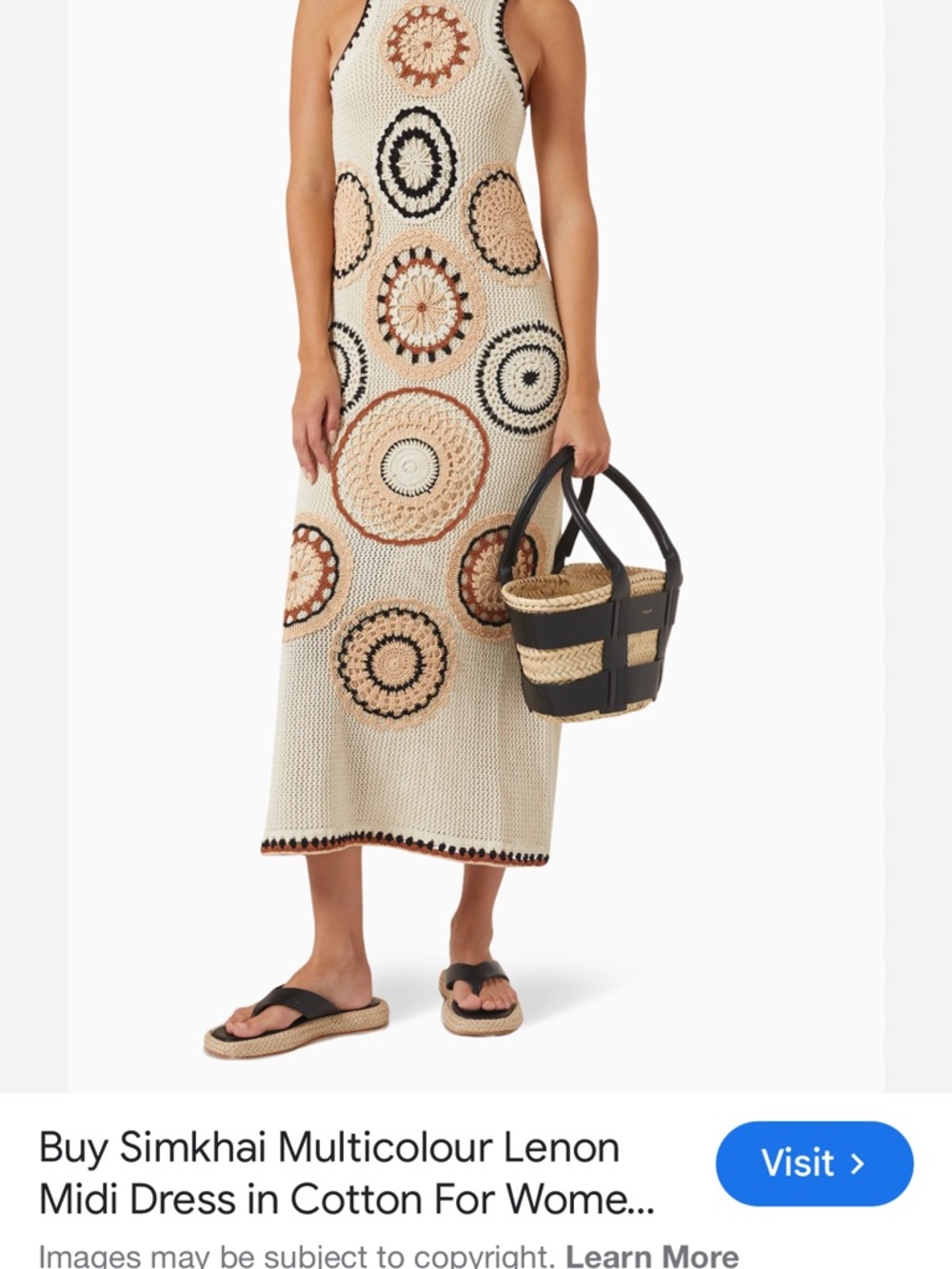 Jonathan Simkhai Cream Crochet Maxi Dress with Multicolor Medallions size XS